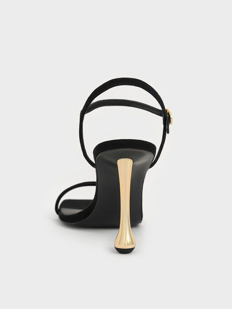 Faux Suede Sculptural-Heel Ankle-Strap Sandals, Black Textured, hi-res
