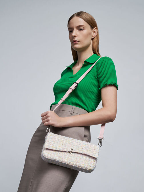Gift Set: Tweed Shoulder Bag & Card Holder, Pink, hi-res