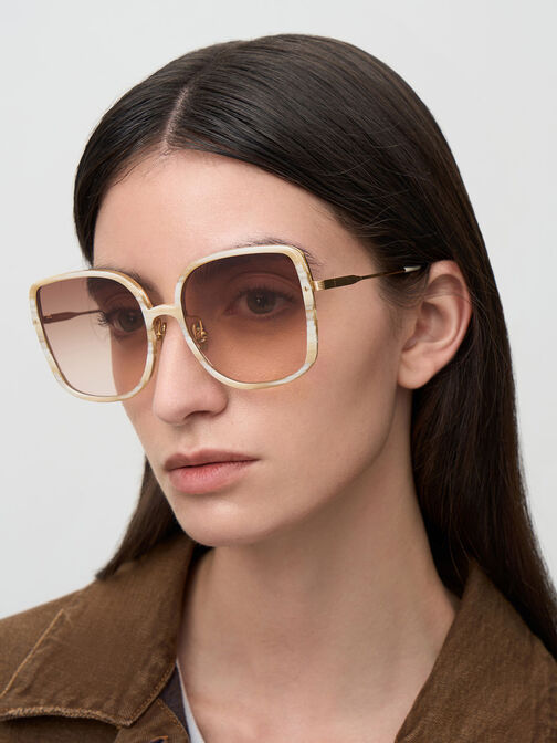 Recycled Acetate Oversized Square Sunglasses, Cream, hi-res