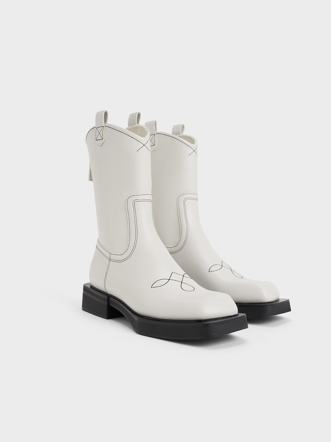 Stitch-Trim Cowboy Boots, White, hi-res