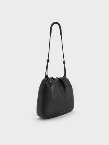 Lorelai bolso hobo con asa anudada y pliegues, Noir, hi-res