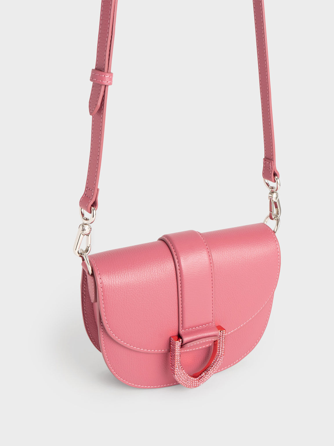 Coral Mini Gabine Leather Saddle Bag - CHARLES & KEITH LK