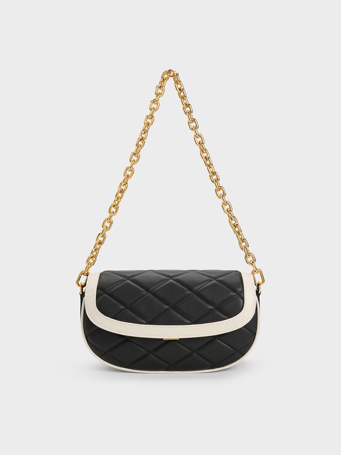 Lillie Curved Chain Handle Bag, Black, hi-res