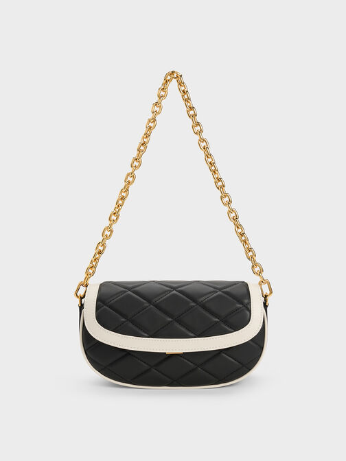 Lillie Curved Chain Handle Bag, Black, hi-res