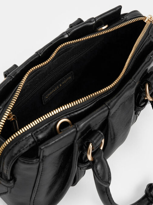 Britton Ruched Top Handle Tote Bag, Black, hi-res