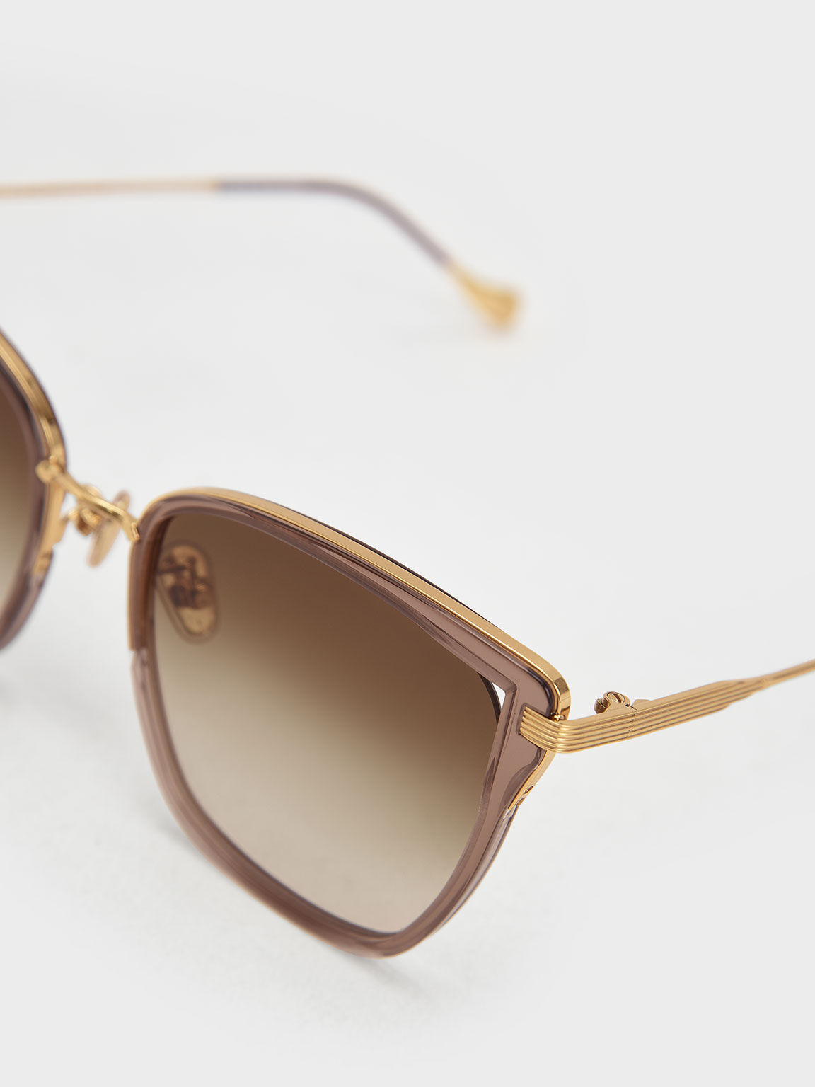 Recycled Acetate Wire-Frame Butterfly Sunglasses, Taupe, hi-res
