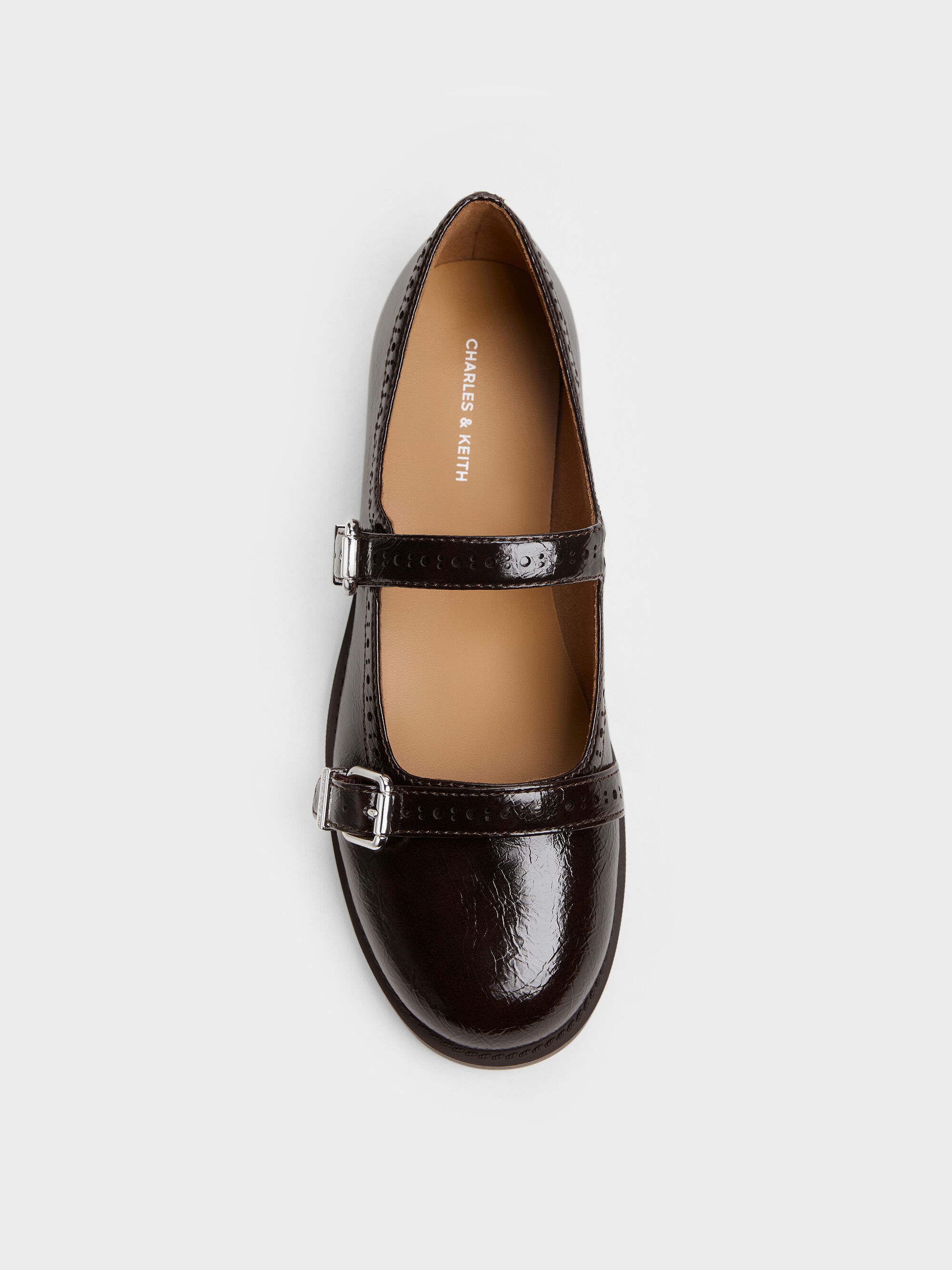 Dark Brown Double-Strap Brogue Mary Janes - Dark Brown - CHARLES