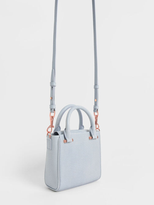 Embossed Top Handle Bag, Light Grey, hi-res