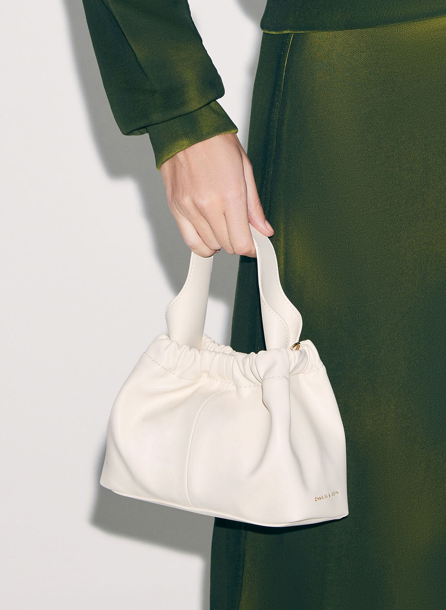 Ally Ruched Slouchy Chain-Handle Bag, Cream, hi-res