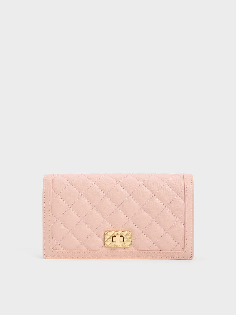 Micaela Quilted Long Wallet, Pink, hi-res