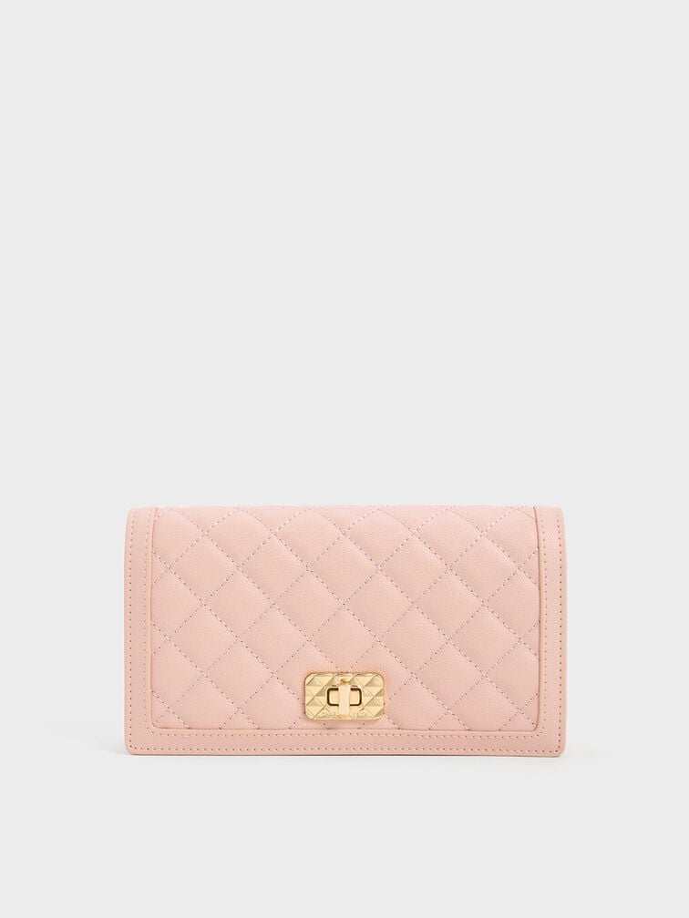 Micaela Quilted Long Wallet, Pink, hi-res