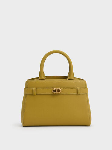 Aubrielle Metallic-Accent Belted Bag, Mustard, hi-res