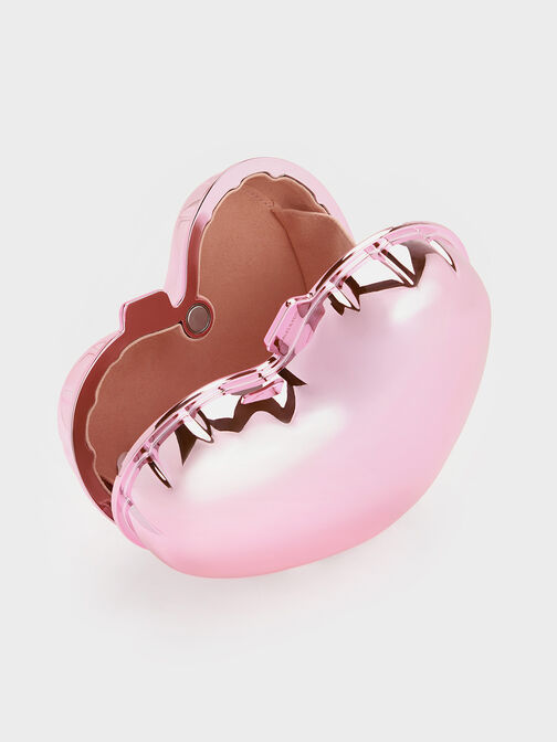 Bolso de mano metálico tipo corazón, Rosa, hi-res