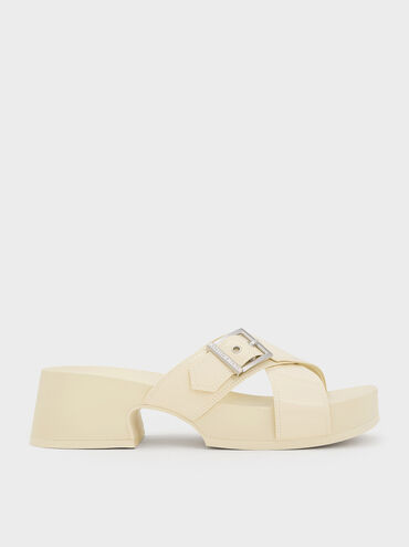 Buckled Crossover Platform Sandals, Chalk, hi-res