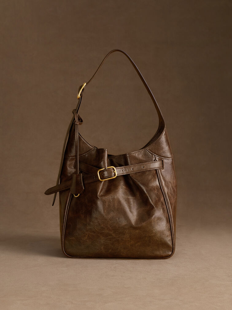 Bolso hobo Victoria con cintur&oacute;n, Distressed Coffee, hi-res