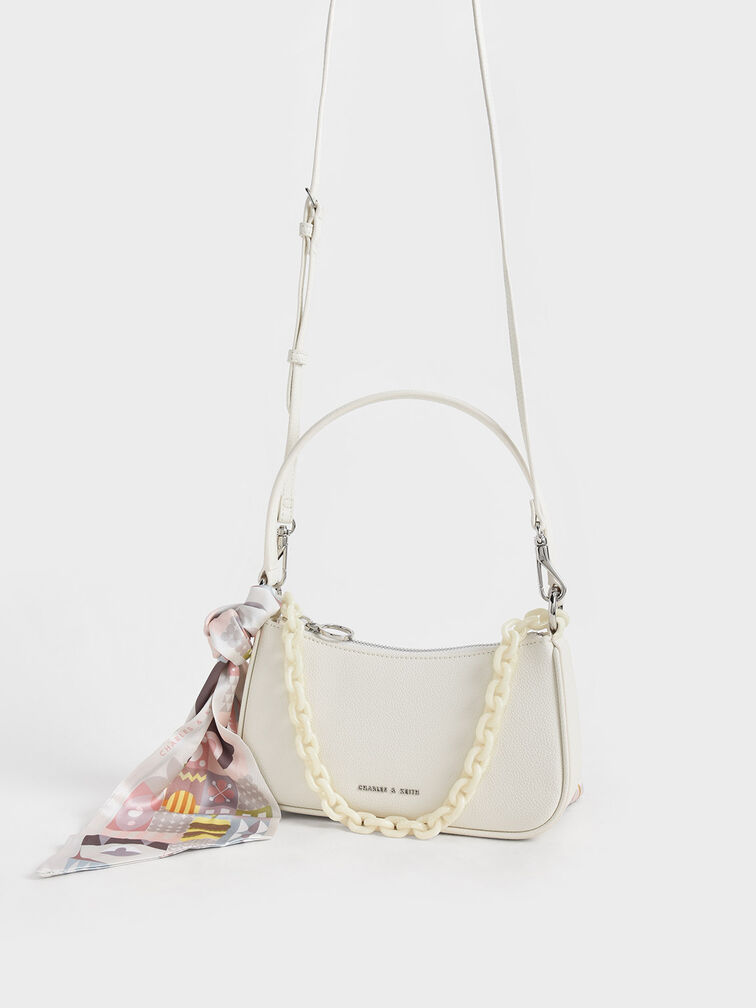 Cream Alcott Scarf Chain-Link Shoulder Bag - CHARLES & KEITH US