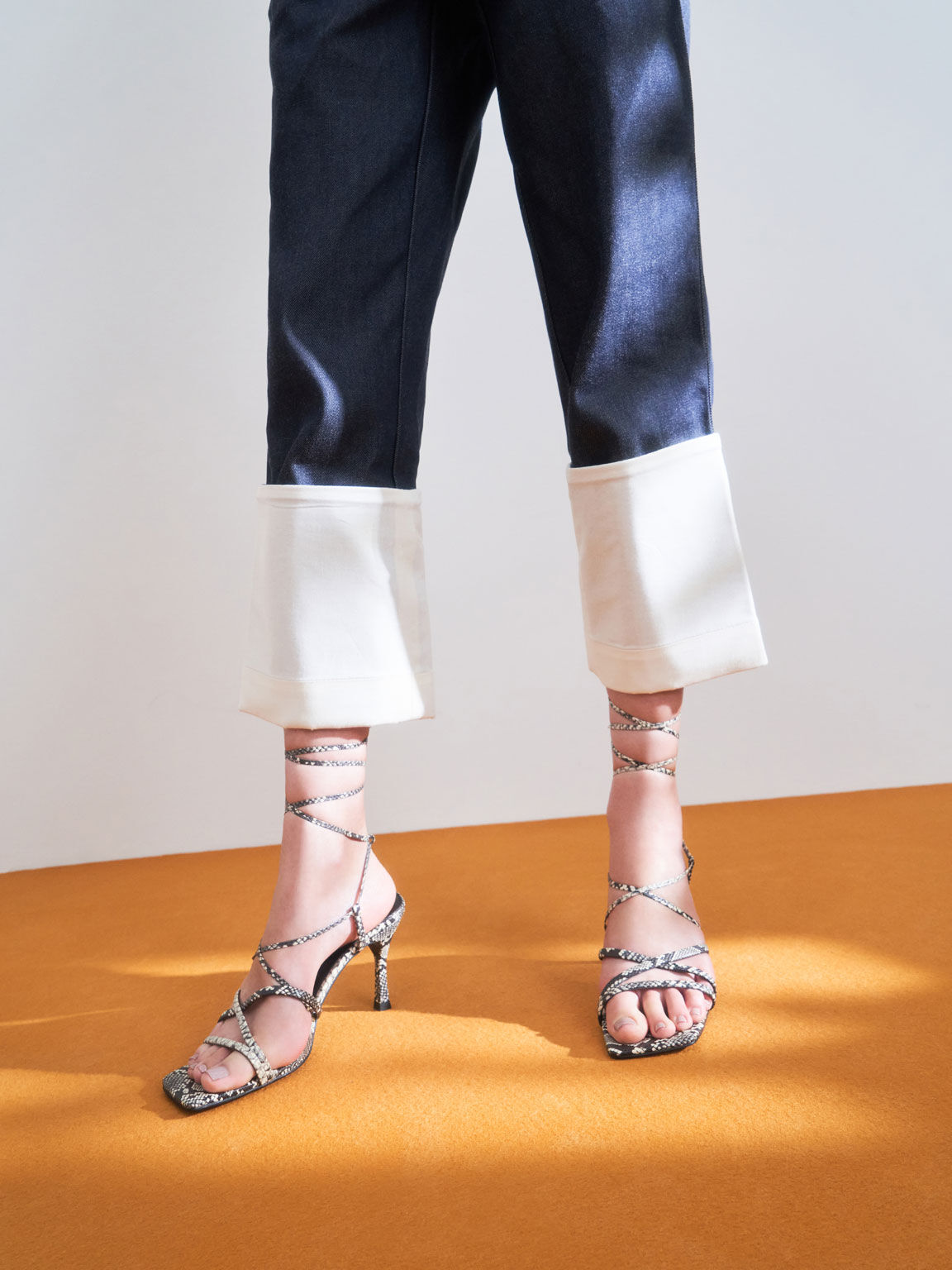 Animal Print Natural Snake Print Tie Around Strappy Sandals CHARLES KEITH International