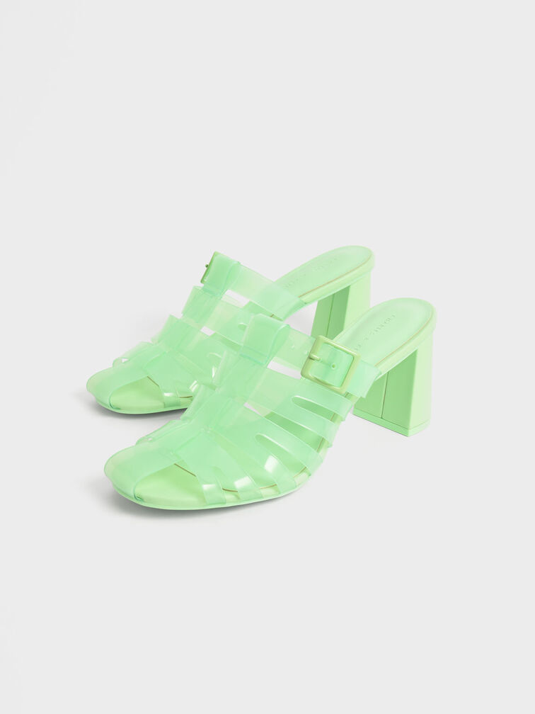 Madison See-Through Caged Mules, Green, hi-res