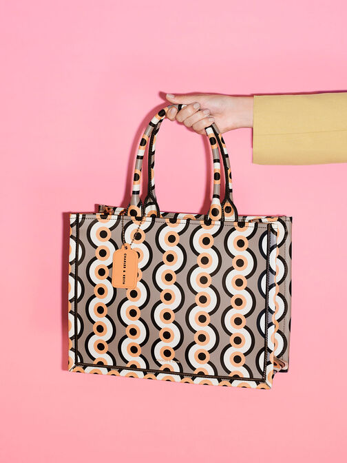 Jump Print Tote Bag, Taupe, hi-res
