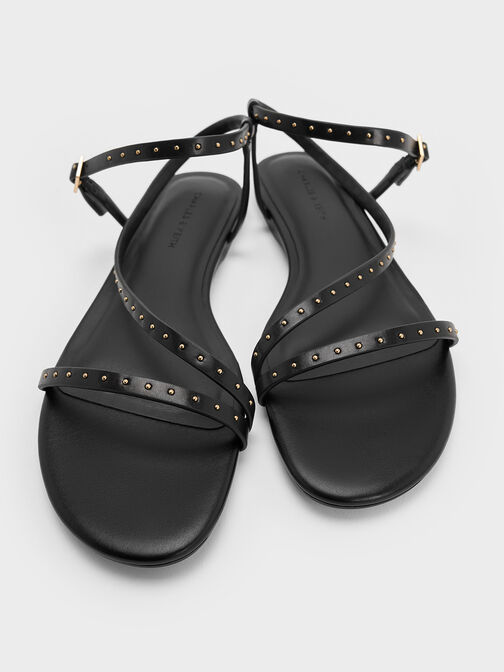 Studded Ankle-Strap Sandals, Black, hi-res