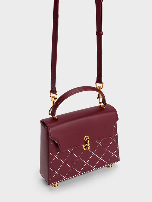 Marietta Bead-Embellished Trapeze Bag, Burgundy, hi-res