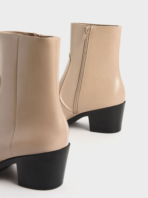 Slant Heel Ankle Boots, Sand, hi-res