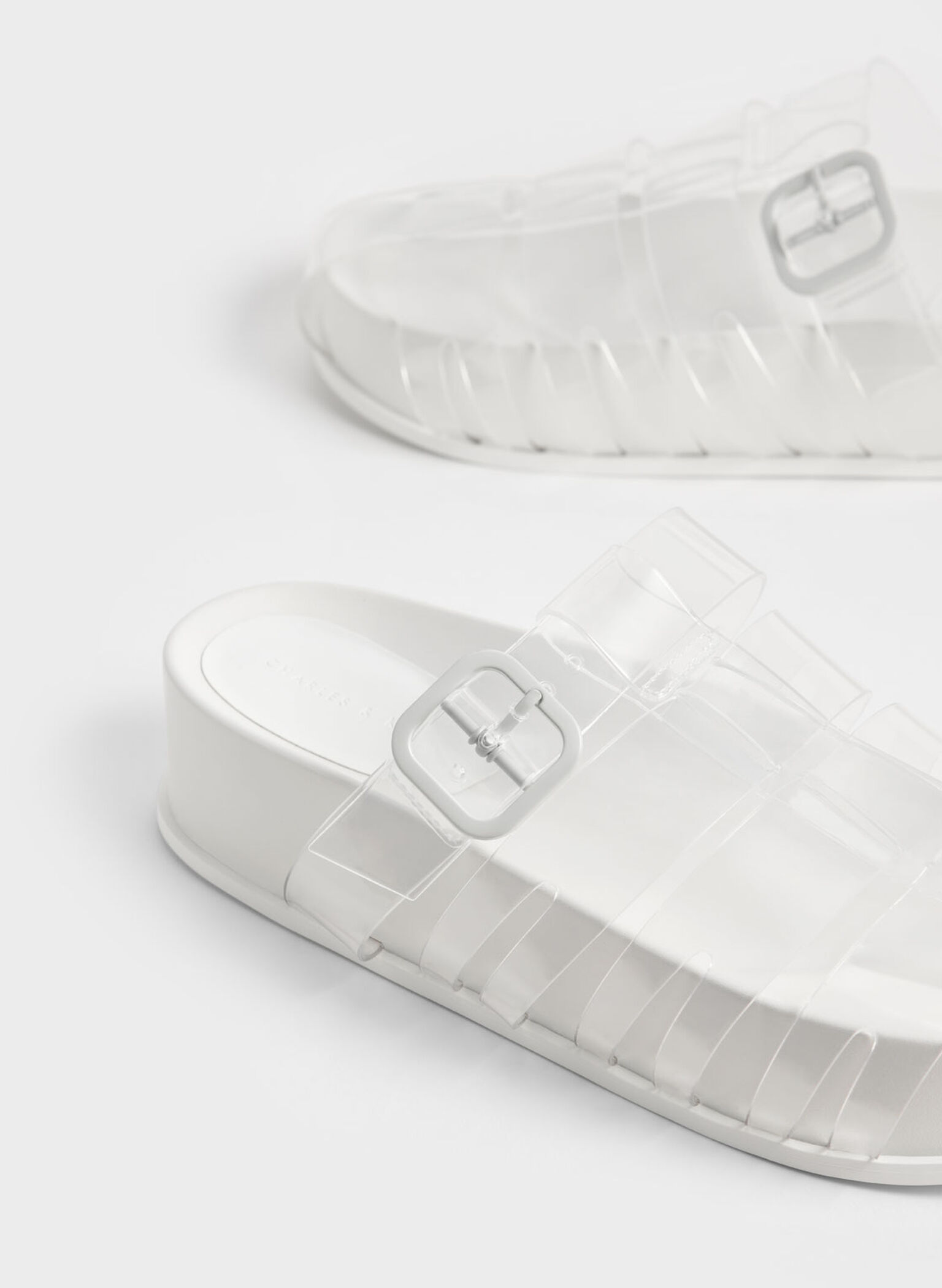 Madison Caged See-Through Slide Sandals, White, hi-res