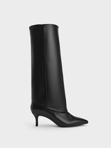 Pointed-Toe Stiletto-Heel Knee-High Boots, Black, hi-res