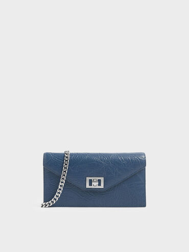 Wrinkled Effect Long Envelope Wallet, Blue, hi-res