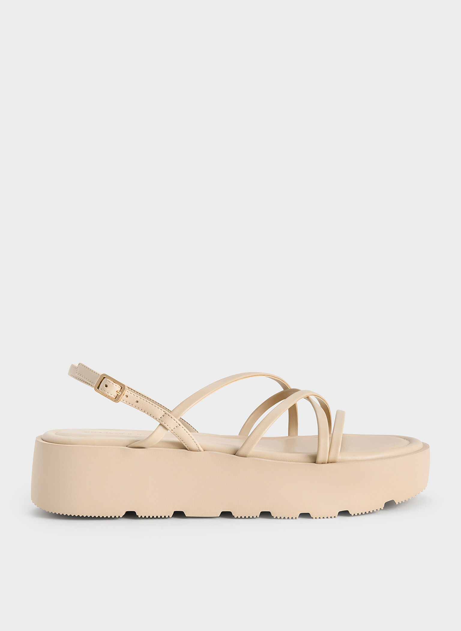 Sandalias planas con tiras y suela dentada, Gris pardo, hi-res