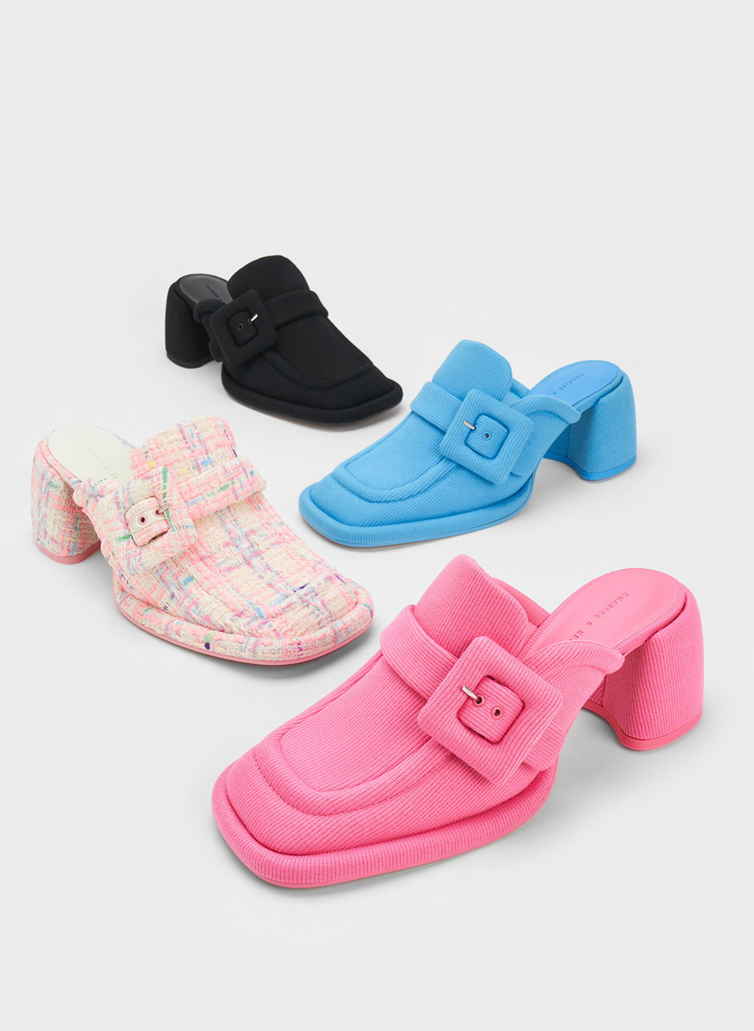 Sinead Woven Buckled Loafer Mules, Blue, hi-res