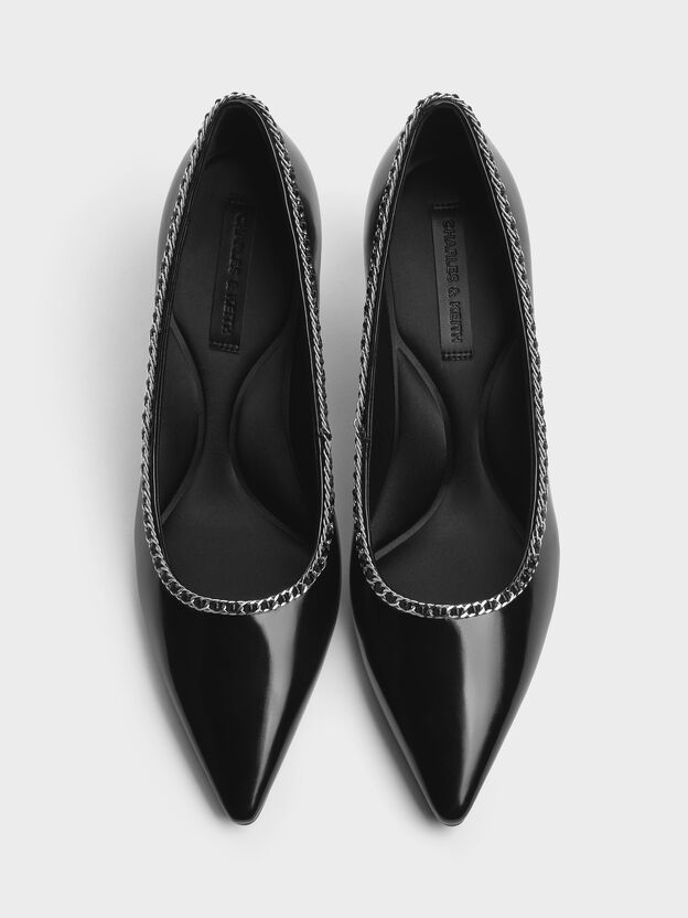 Braided-Chain Pointed-Toe Kitten Heels, Black Box, hi-res