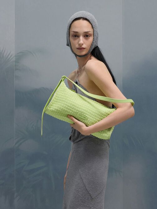 Textured Elongated Shoulder Bag, Zesty Green, hi-res