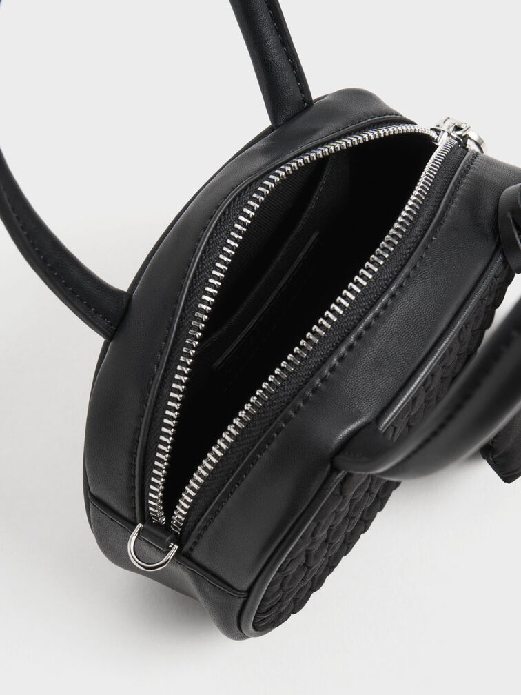 Nylon Textured Top Handle Bag, Black, hi-res