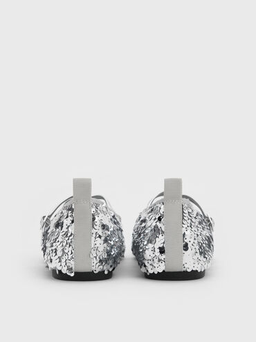 Sequinned Crossover Mary Jane Flats, Argent, hi-res