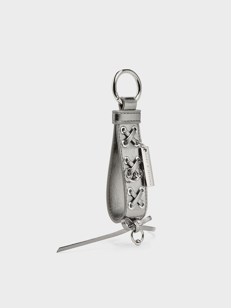 Grommet Lace-Up Bag Charm, Pewter, hi-res