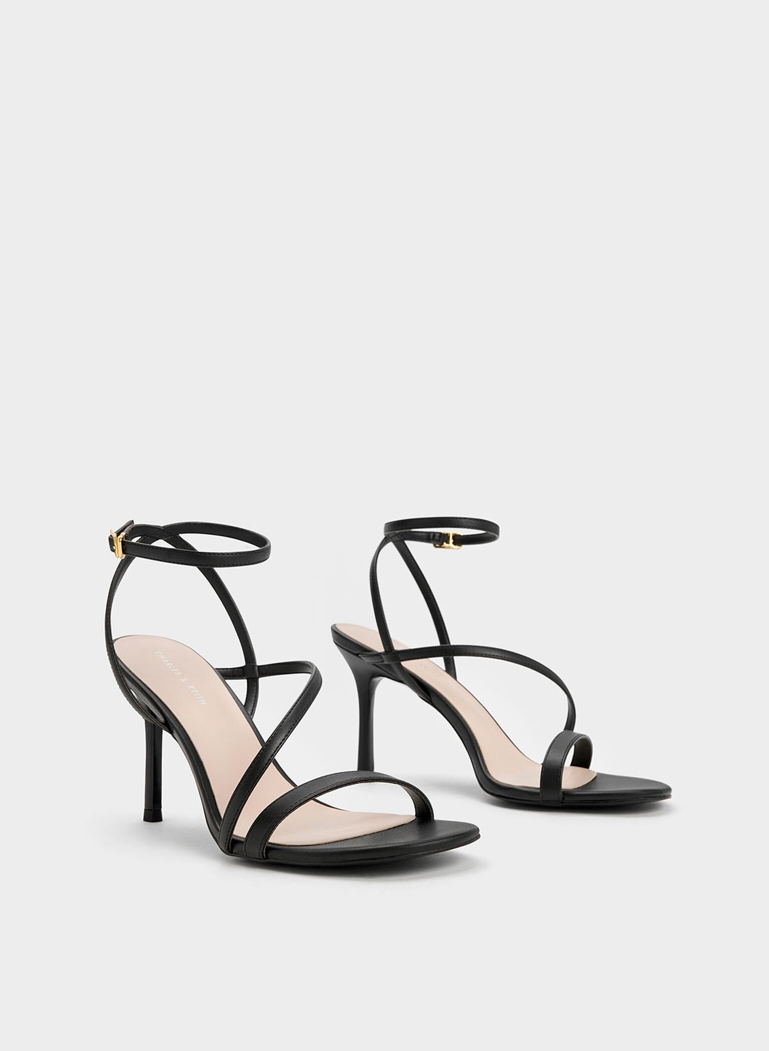 Black Asymmetric Strappy Heeled Sandals - CHARLES & KEITH US