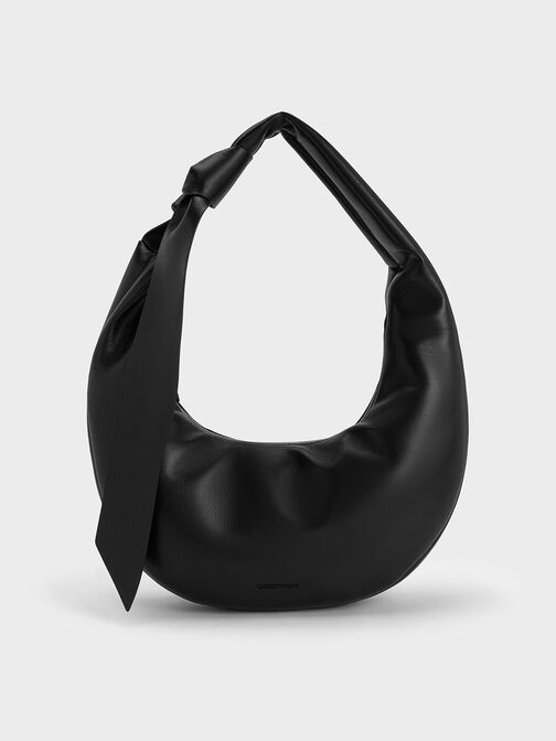 Bolso hobo curvo Toni con nudos, Noir, hi-res