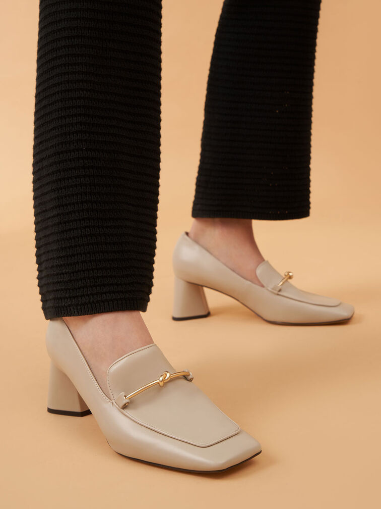 Metallic Accent Loafer Pumps, Chalk, hi-res