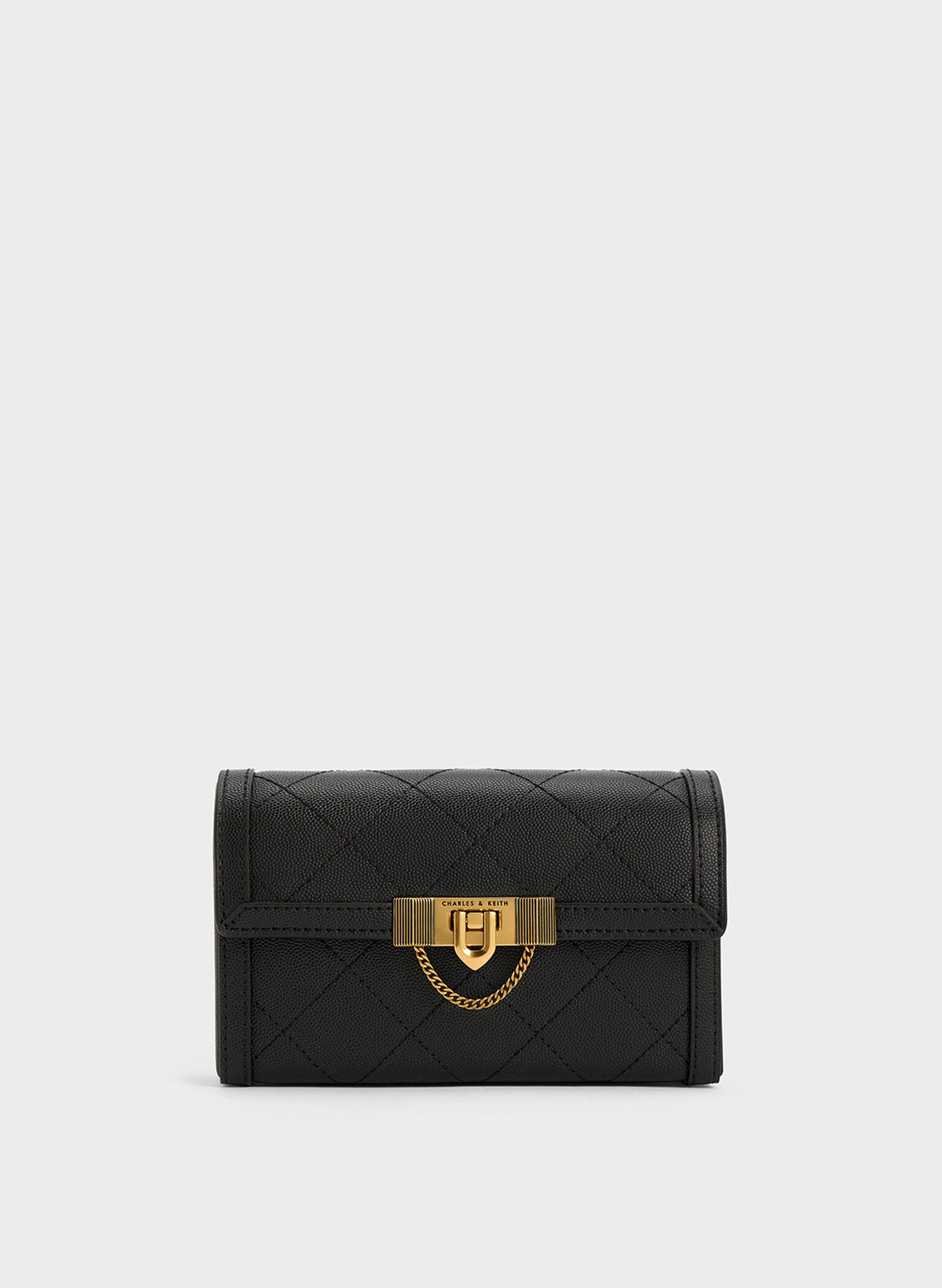 Tallulah Quilted Push-Lock Clutch, Black, hi-res
