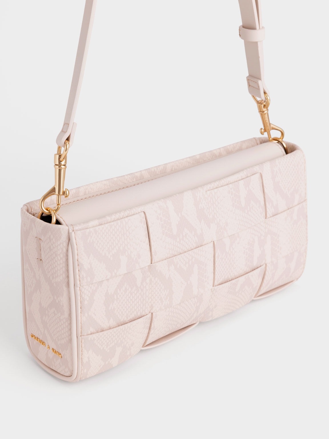 Snake-Print Woven Chain-Handle Bag, Chalk, hi-res