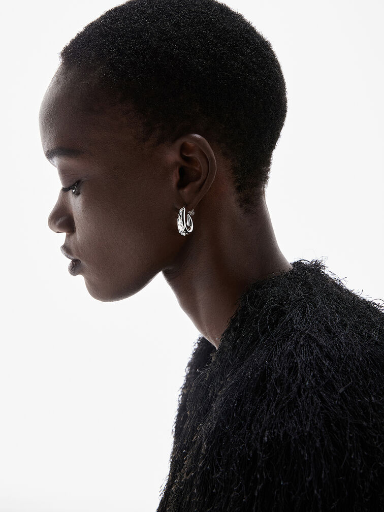 Reverie Crystal Teardrop Hoop Earrings, Silver, hi-res