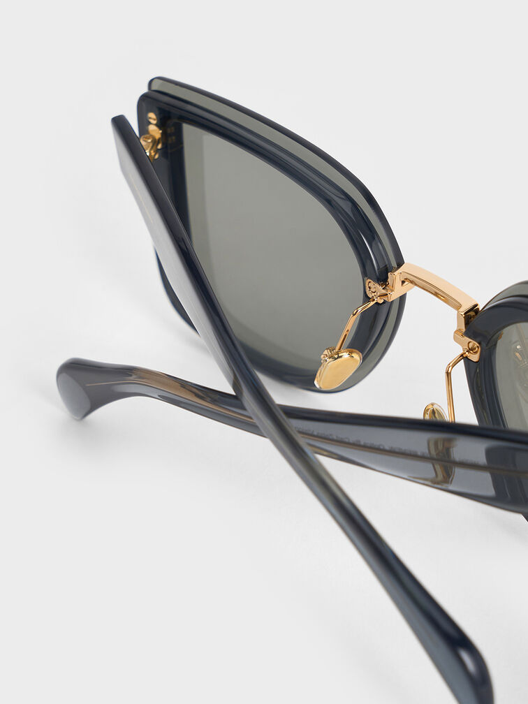 Gafas de sol Jill de acetato reciclado con forma geométrica de mariposa, Azul marino, hi-res