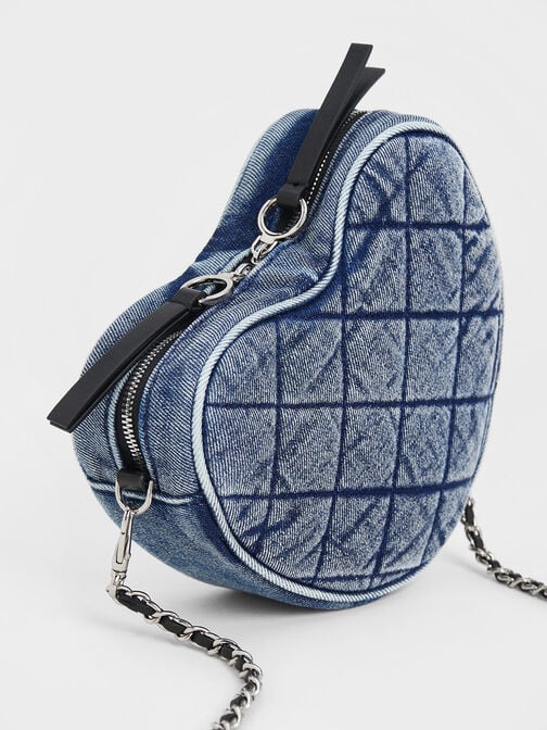 Philomena Denim Quilted Chain-Handle Bag, Denim Blue, hi-res
