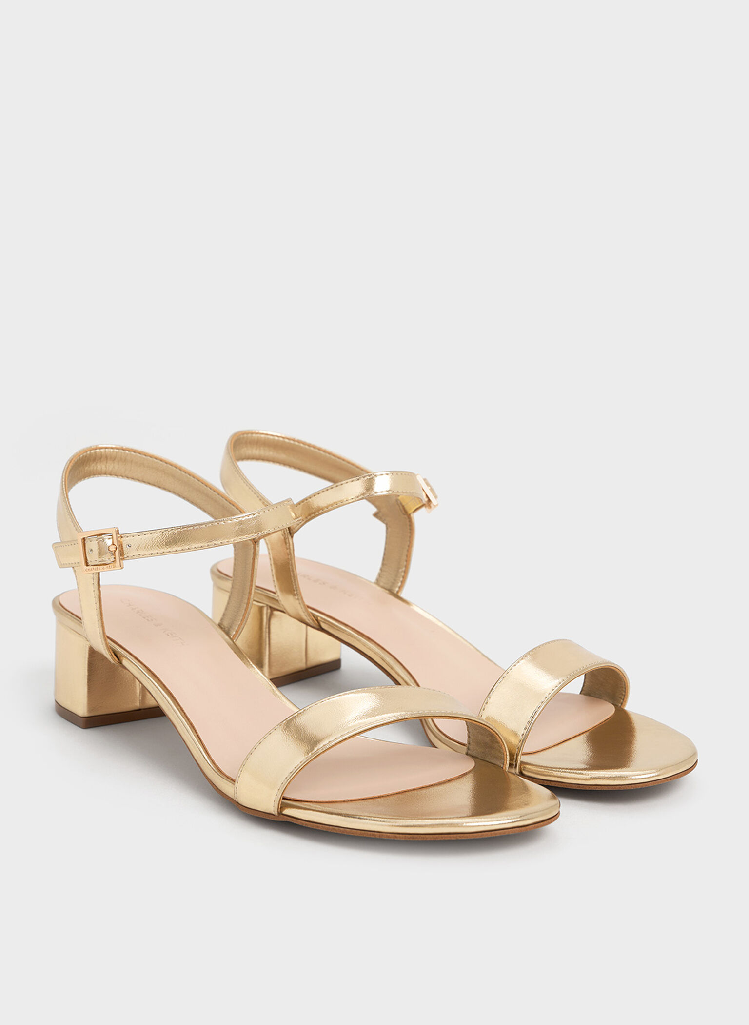 Metallic Block Heel Ankle-Strap Sandals, Light Gold, hi-res