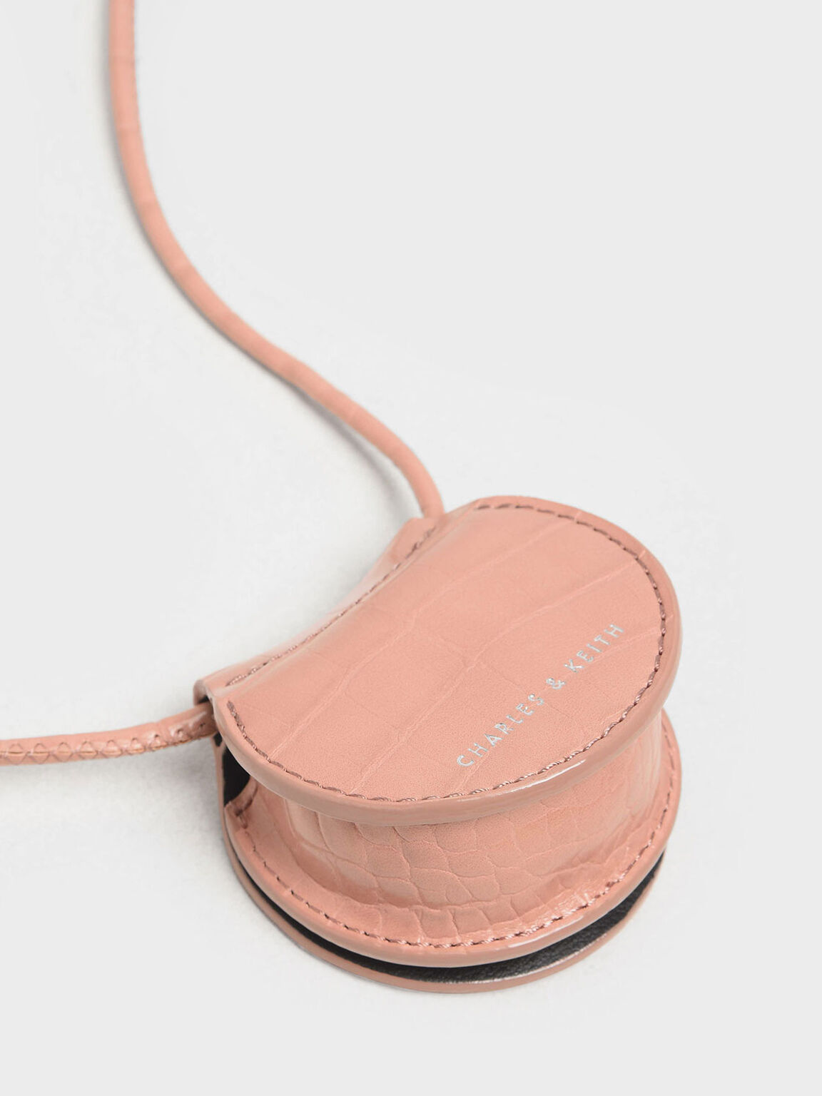 Croc-Effect Necklace Bag, Pink, hi-res