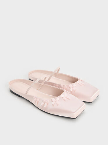 Satin Bow Square-Toe Mules, Blush, hi-res