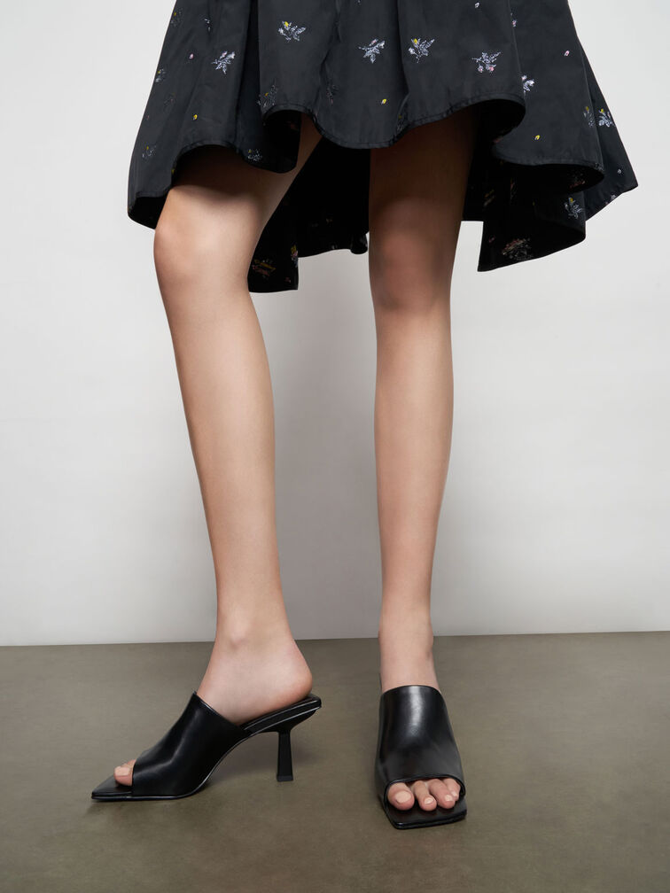 Asymmetric Square Toe Mules, Black, hi-res