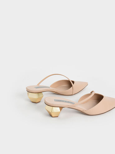 Asymmetric Strap Chrome Heel Mules, Light Pink, hi-res