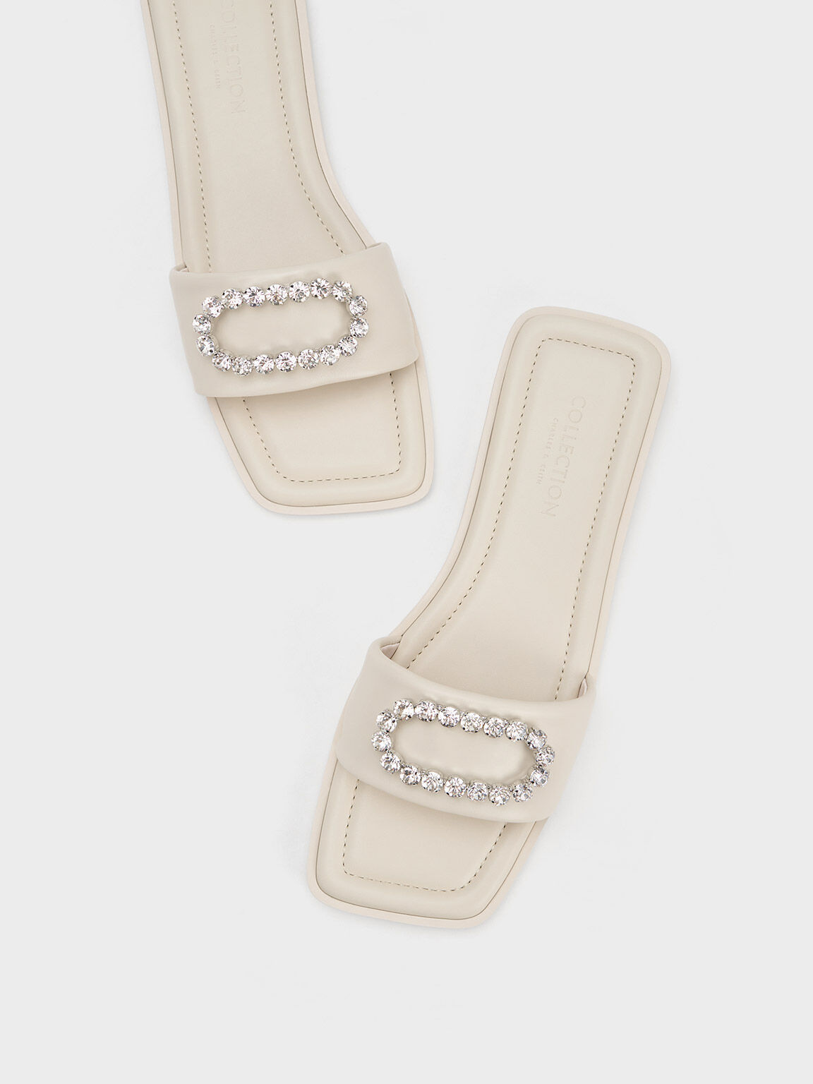 Gem-Embellished Leather Slides, Chalk, hi-res